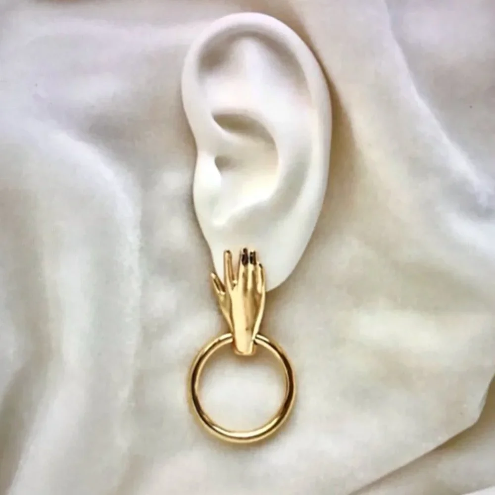 Anthro Golden Hand Hoops